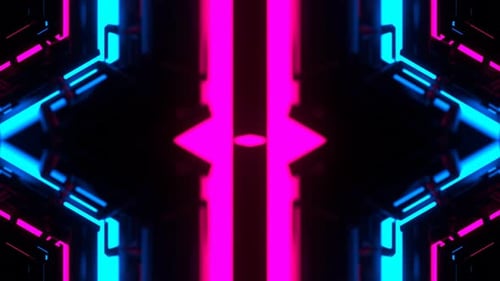 Blue And Pink Fantastic Bright Kaleidoscopic Neon Pattern Background Vj Loop In 4K