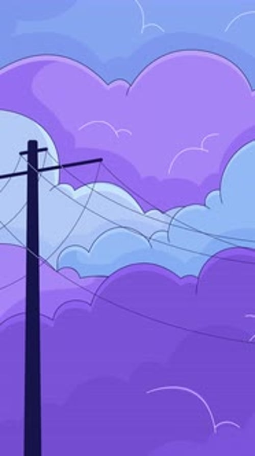 Flat Design Animated Background with Utility Pole and Moving Clouds