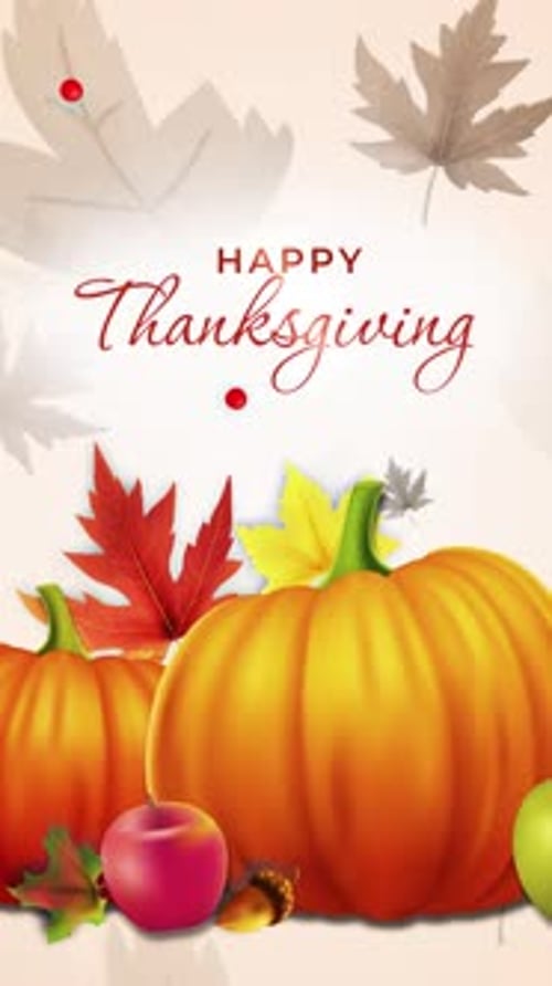 Happy Thanksgiving Vertical Animation with Pumpkins and Autumn Leaves