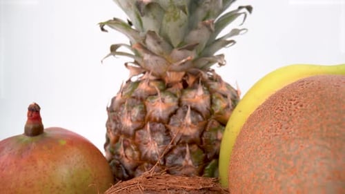 Exotic fruits close up on white background isolated 4K