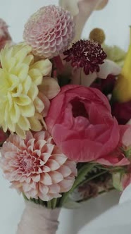 Wedding Bouquet of Dahlias, Roses, and Lilies