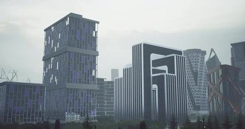 Horizonte urbano moderno que muestra una arquitectura futurista en un clima nublado