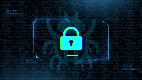 Binary code key pad Padlock of Cyber Security Digital Data attack on screen