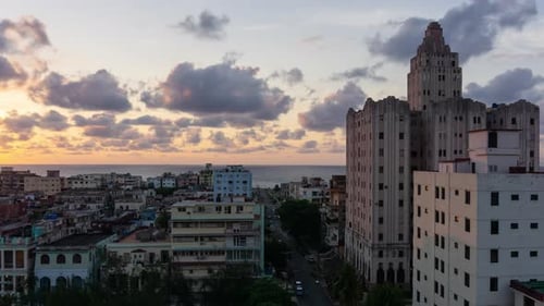 Aerial Beautiful Time lapse view of the residential neighborhood in the Old Havana City, Capital of