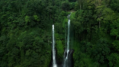 Biggest Waterfall on the Bali Sekumpul Waterfall Drone View