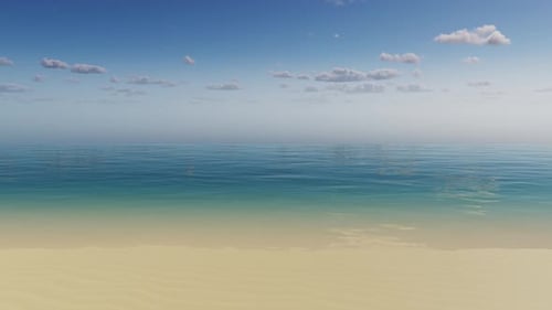 Deserted beach, sea and clouds in summer.