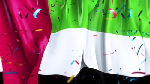 Waving National Flag with Falling Confetti Celebration Background