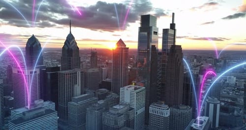Sunrise over Philadelphia with Modern Tech Connections