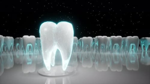 Digitaler holographischer Zahn, der sich von der Masse der Zahnschmelzzähne abhebt