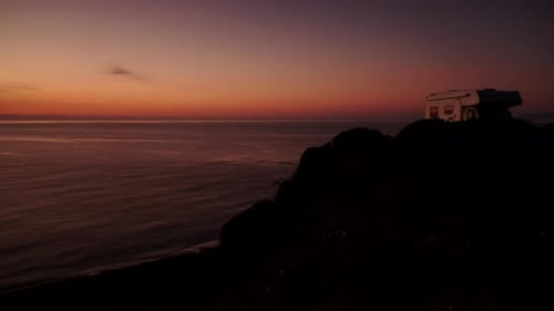 Camper Camp on Sea at Sunrise. Time Lapse