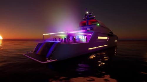 Luxury Yacht Party at Sunset with Dynamic Neon Lights