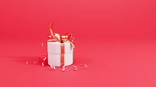 Gift box, confetti. 3d rendering animation. Gift give away, Mobile Marketing, earning prizes