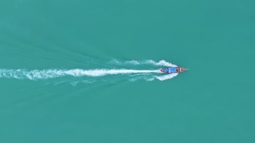 Spectacular Aerial View of a LongTail Boat in Beautiful Krabi Thailand