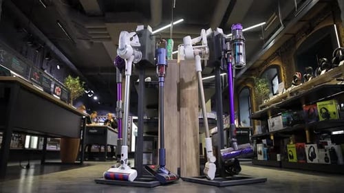 Cordless Handheld Vacuum Cleaners Put Up for Sale in a Hardware Store