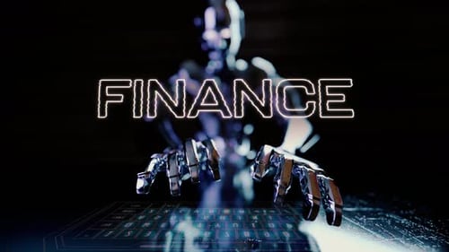 Futuristic Robot Typing Finance Neon Title Reveal