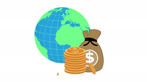 3D Planet Earth Geldsack, Dollarmünzenanimation