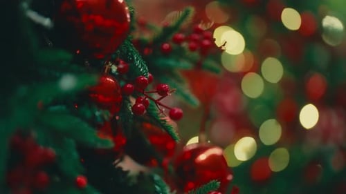 Festive Christmas Tree Decorated with Red Ornaments
