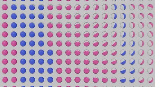 Hémisphères rotatifs créant des motifs dynamiques sur fond blanc