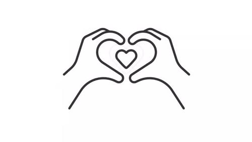 Manos animadas con el icono de la línea del corazón