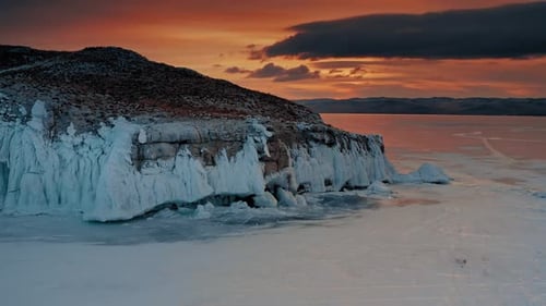 Breathtaking And Aerial View Of Frozen Lake Baikal