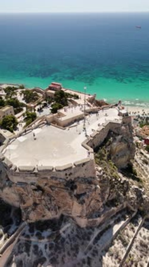 Aerial video of the city of Alicante Spain on a sunny day