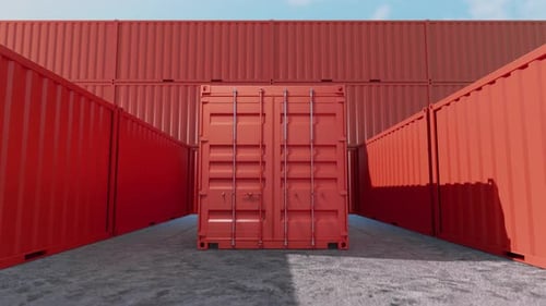 3D Red Shipping Container Doors Opening Reveal