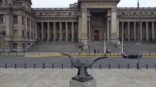 Drone video of the Supreme court of justice of Peru, in capital city of Lima. Called "Palacio de Jus
