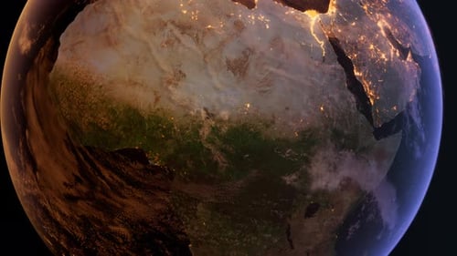 Planet Earth Rotating with Day Night Cycle and City Lights