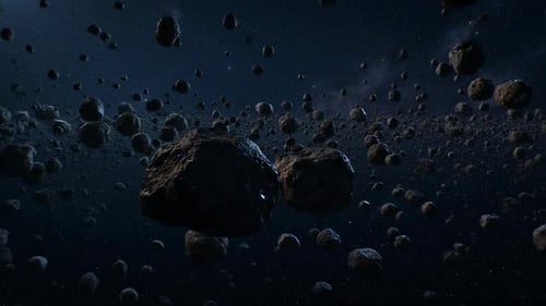 Asteroidenfeld im Weltraum