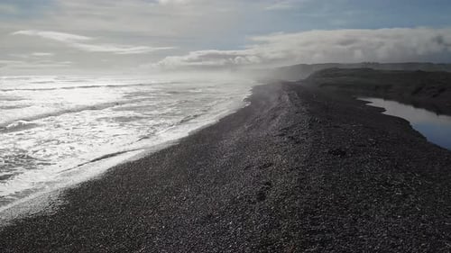 Ocean Waves Crashing on Black Sand Beach