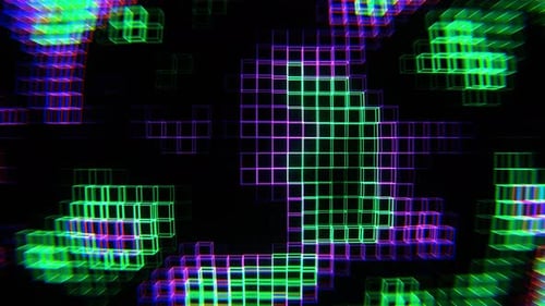 Purple And Turquoise Neon Cubic Frame Waves Background Vj Loop In 4K