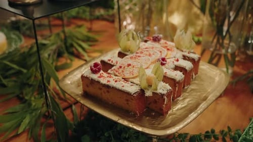 Sliced Cake Dessert with Fruit Topping