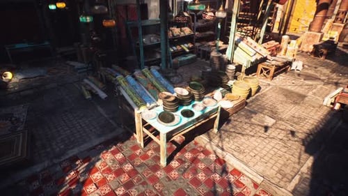 Vibrant Market Scene in a Small African Town with Local Goods