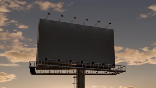 Outdoor Billboard Logo Reveal with Sunset Sky Backdrop