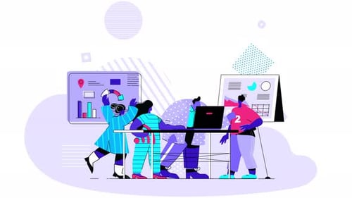 Marketing Team Working 2D Motion Graphics 4K
