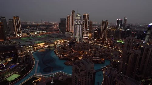Skyscraper Time Zone Dubai Mall in Downtown Dubai at Night, United Arab Emirates