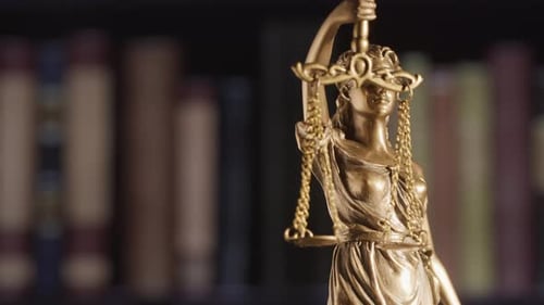 Legal Concept, Lady Justice Statue. on Red