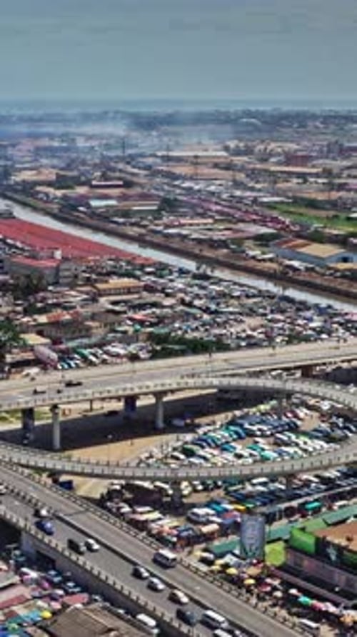 Exploring the bustling streets and markets of Accra, Ghana from above