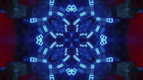 Blue and black abstract design with red background and blue and white design. Kaleidoscope VJ loop