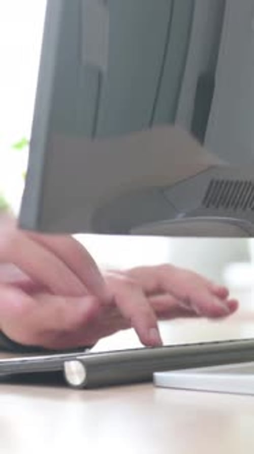 Close Up of Businessman Working on Computer, Using Mouse, vertical video