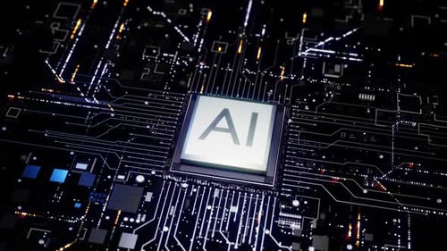AI Processor Chip on Digital Circuit Board Data Flow