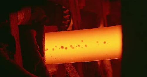 Metallurgical Plant Molten Metal in the Form of a Bar in a Furnace