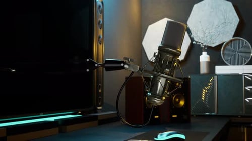 Professional Condenser Microphone Spinning in Modern Studio Setup