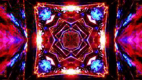 Flying in a futuristic tunnel through sparkling cubes. Kaleidoscope VJ loop