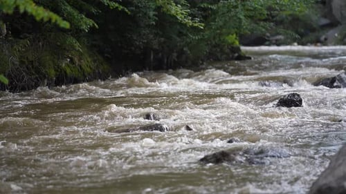 Flowing river. River is flowing between the stones.