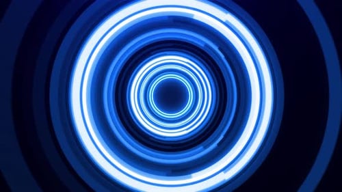 Digital abstract rotating tunnel with bright neon lamps and lights. Futuristic or technological