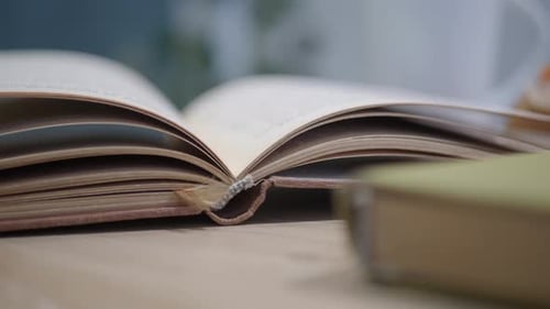 Close Up of Book Pages on Tabletop