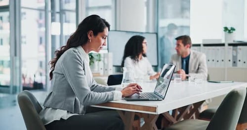 Business, woman and typing on laptop in office for financial research, budget proposal