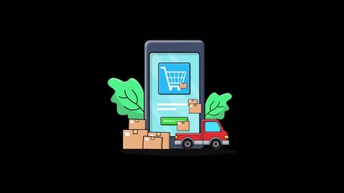 Animated Phone with Boxes and Delivery Car. Online Order and Delivery Concept Video - Transparent