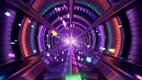 High tech futuristic tunnel animation with glowing neon part